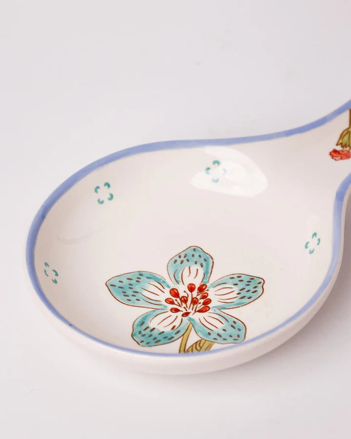 Stripe And Stem Handpainted Ceramic Spoon Rest - 8.85 x 4.72 x 1.18 Inches