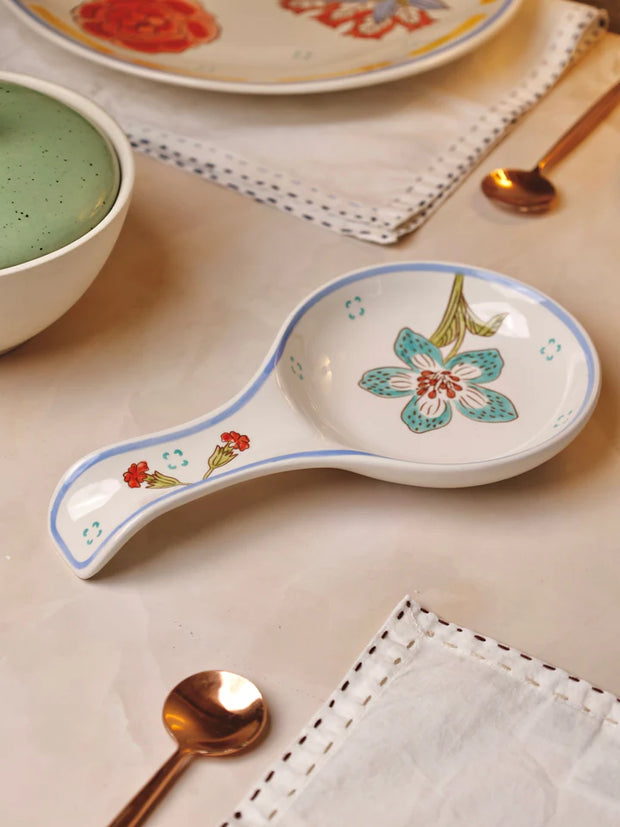 Stripe And Stem Handpainted Ceramic Spoon Rest - 8.85 x 4.72 x 1.18 Inches