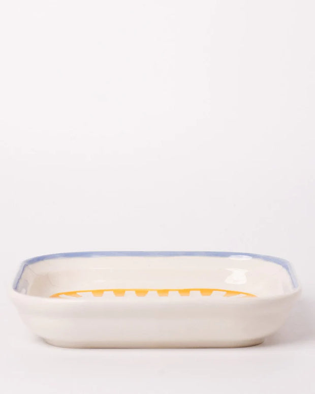 Stripe And Stem Handpainted Ceramic Square Snack Plate , 6.10 x 6.10 x 1.18 Inches