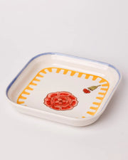 Stripe And Stem Handpainted Ceramic Square Snack Plate , 6.10 x 6.10 x 1.18 Inches