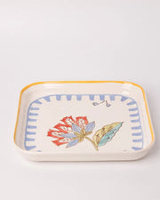 Stripe And Stem Handpainted Square Platter , 8.07  8.07 x 1.18 Inches