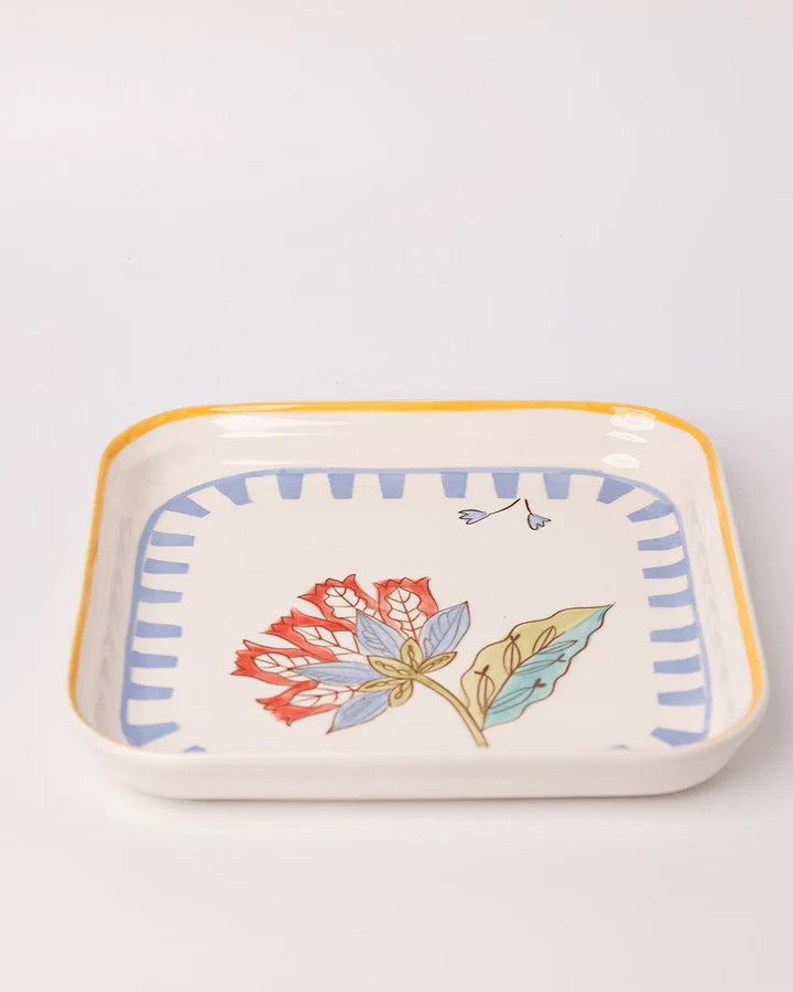Stripe And Stem Handpainted Square Platter , 8.07  8.07 x 1.18 Inches