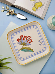 Stripe And Stem Handpainted Square Platter , 8.07  8.07 x 1.18 Inches