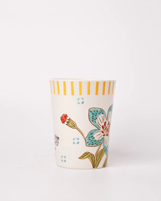 Stripe And Stem Tall Handpainted Ceramic Coffee Mug - 4.72 x 3.35 x 4.34 Inches , 12 oz
