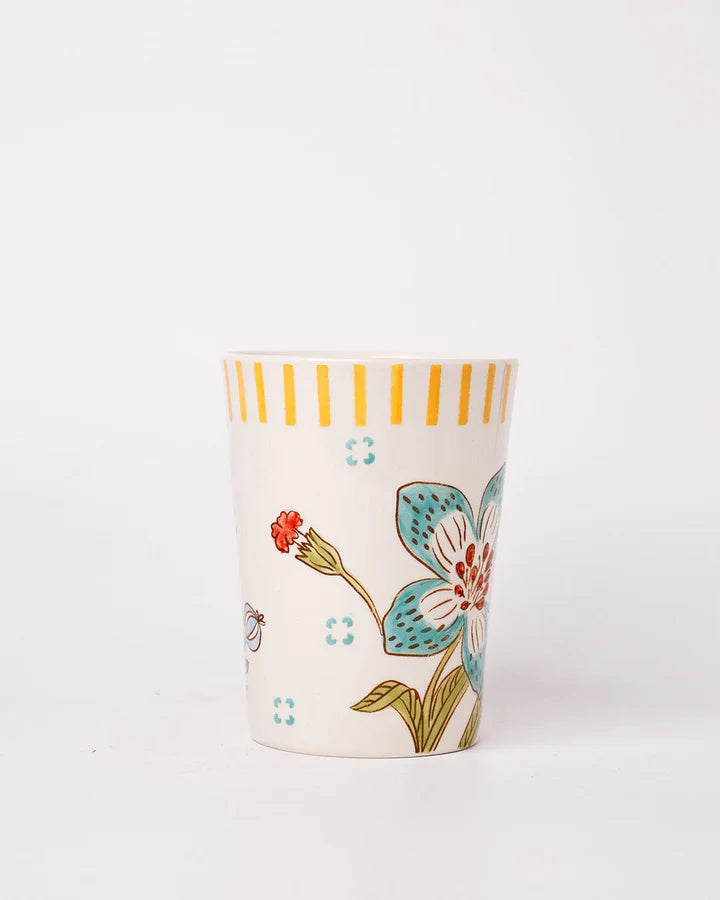 Stripe And Stem Tall Handpainted Ceramic Coffee Mug - 4.72 x 3.35 x 4.34 Inches , 12 oz