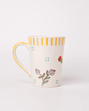 Stripe And Stem Tall Handpainted Ceramic Coffee Mug - 4.72 x 3.35 x 4.34 Inches , 12 oz