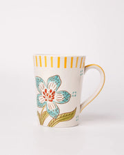 Stripe And Stem Tall Handpainted Ceramic Coffee Mug - 4.72 x 3.35 x 4.34 Inches , 12 oz