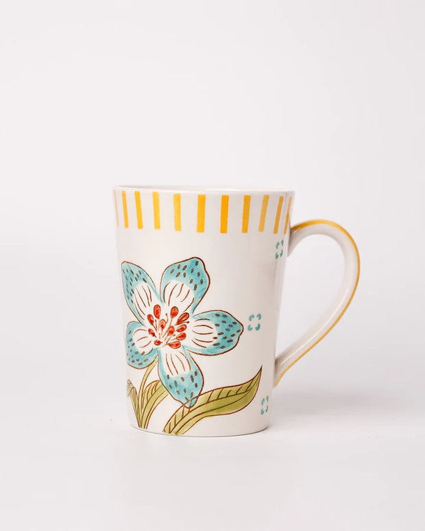 Stripe And Stem Tall Handpainted Ceramic Coffee Mug - 4.72 x 3.35 x 4.34 Inches , 12 oz