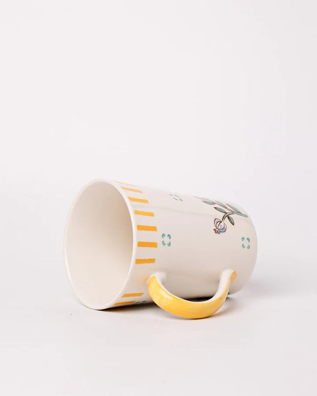 Stripe And Stem Tall Handpainted Ceramic Coffee Mug - 4.72 x 3.35 x 4.34 Inches , 12 oz