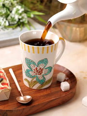 Stripe And Stem Tall Handpainted Ceramic Coffee Mug - 4.72 x 3.35 x 4.34 Inches , 12 oz