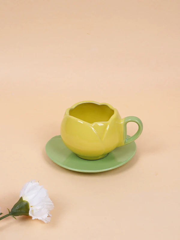 Spring Tulip Coffee Tea Cup & Saucer - Yellow, 250ml