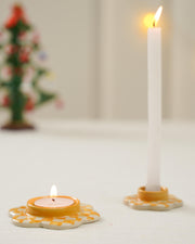 Checkered TeaLight Candle Holder, Yellow, (Set of 3)