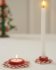 Checkered TeaLight Candle Holder, Red (Set of 3)