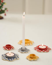 Checkered TeaLight Candle Holder, Yellow, (Set of 3)