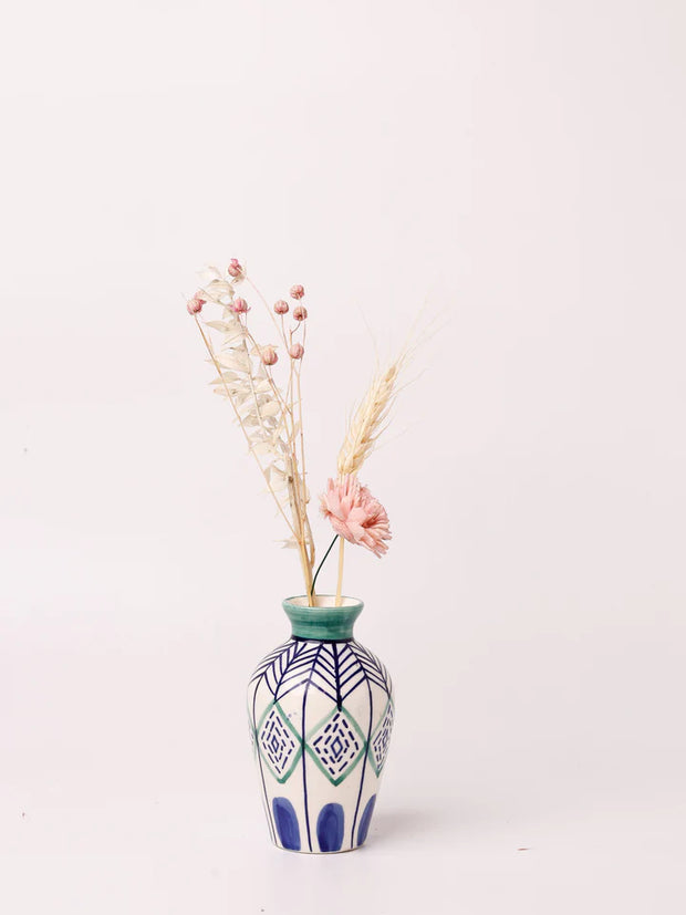 Verde Handpainted Dark Blue Ceramic Mini Vase - 2.25 x 4 Inches