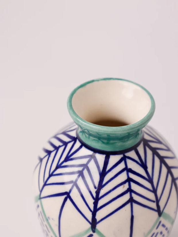 Verde Handpainted Dark Blue Ceramic Mini Vase - 2.25 x 4 Inches