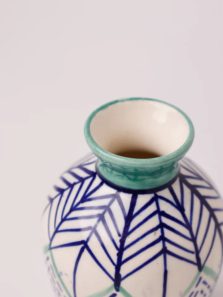 Verde Handpainted Dark Blue Ceramic Mini Vase - 2.25 x 4 Inches