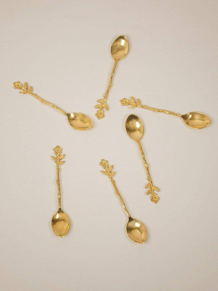 Flower Dessert Spoon Gold- Set Of 6,  4.75 X 0.75 inches