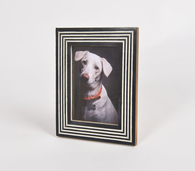 Monotone Inlay Stripe Photo frame, 7X9 inch_ Black White