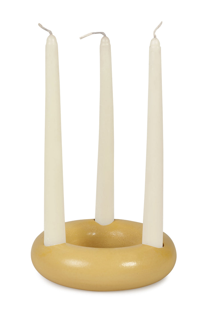 Nordic Donut Style Concrete Candle Holder - Mustard Yellow