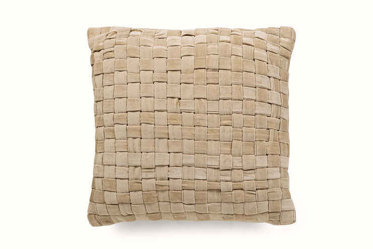 Checked Hand Woven Velvet Square Cushion Biscotti 18x18 Inches