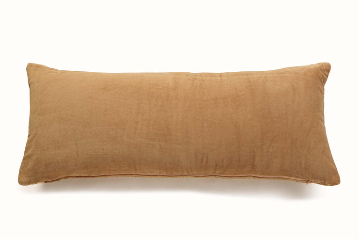 Velvet Kantha Handmade Lumbar Pillow Clay-12x30 Inch