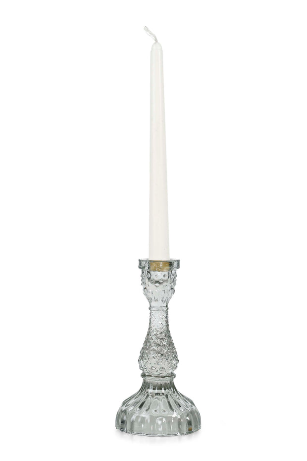 Vintage Glass Candle Stick Holder Set of 2 - White