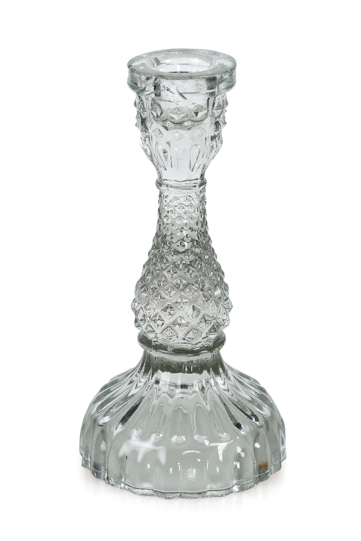 Vintage Glass Candle Stick Holder Set of 2 - White