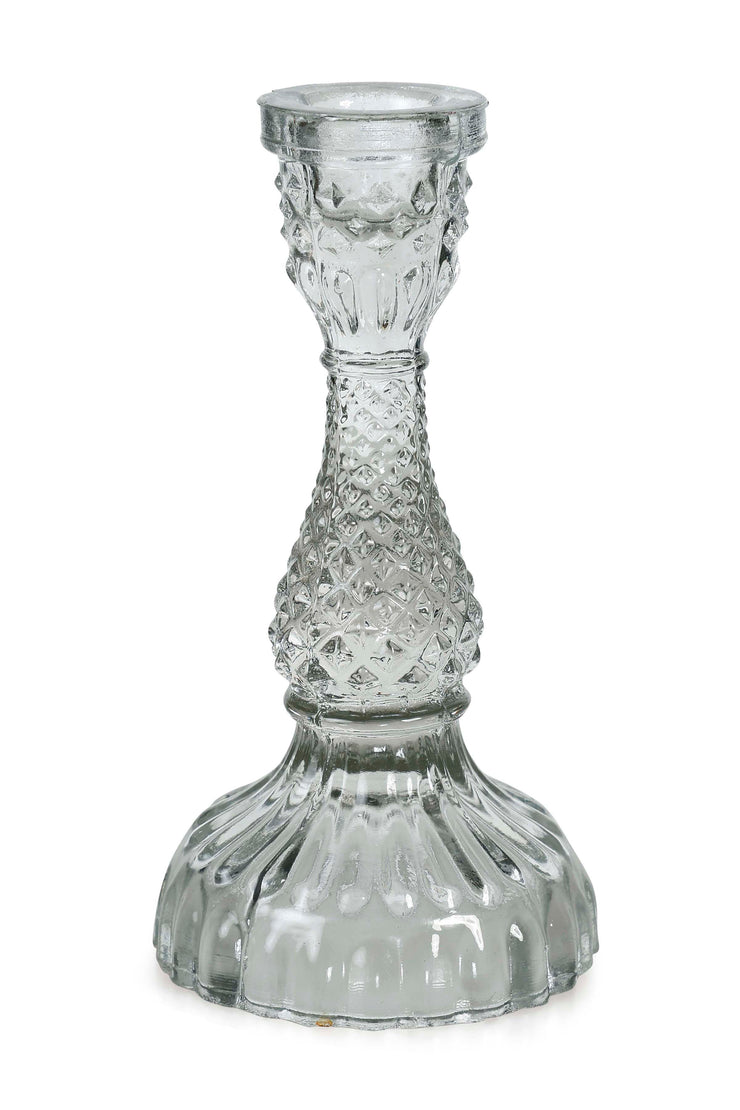 Vintage Glass Candle Stick Holder Set of 2 - White