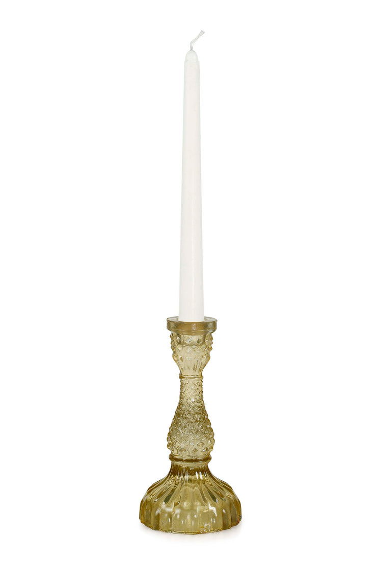 Vintage Glass Candle Stick Holder Set of 2 - Yellow