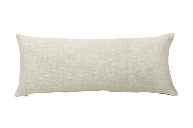 Aakar Block Printed Lumbar Throw Pillow, Blue - 12x30 inch