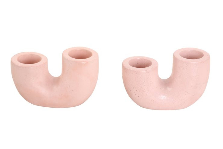 Nordic Style U Shaped Concrete Candle holder-  Pink