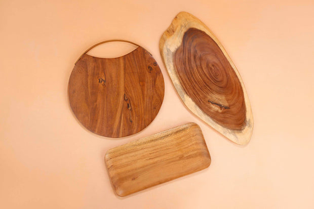 Handmade Acacia Wood Round Cheese Board - Dia 12 inch