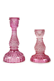 Vintage Glass Candle Stick Holder Set of 2 - Pink