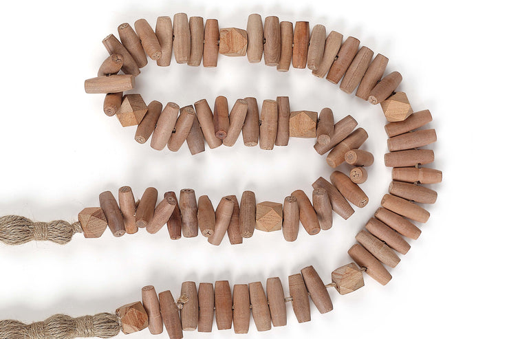 Fall Wooden Oval Beads Garland with Jute Tassel-39 inch