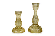 Vintage Glass Candle Stick Holder Set of 2 - Yellow