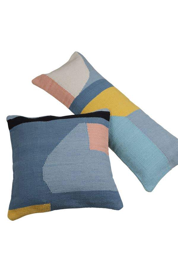 Casaamarosa CUSHIONS Handmade Geo Shapes Lumbar Pillow, Multi- 12x30 Inch