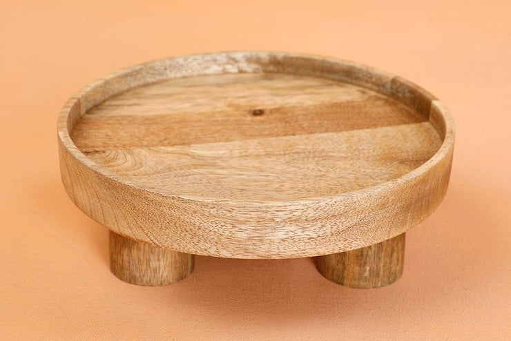 Casaamarosa Kitchen Essential Handmade Mango Wood Pedestal Platter, Fruit Stand LP-W-01